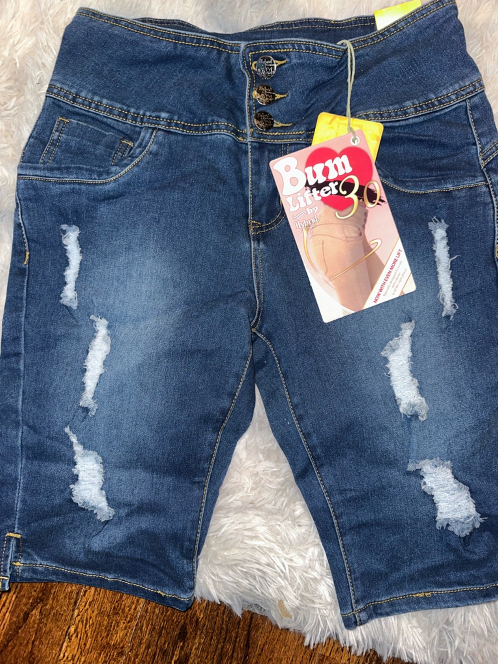 Hybrid & company Medium Blue Distressed Skinny Bum Lifter Shorts - NWT Size 9